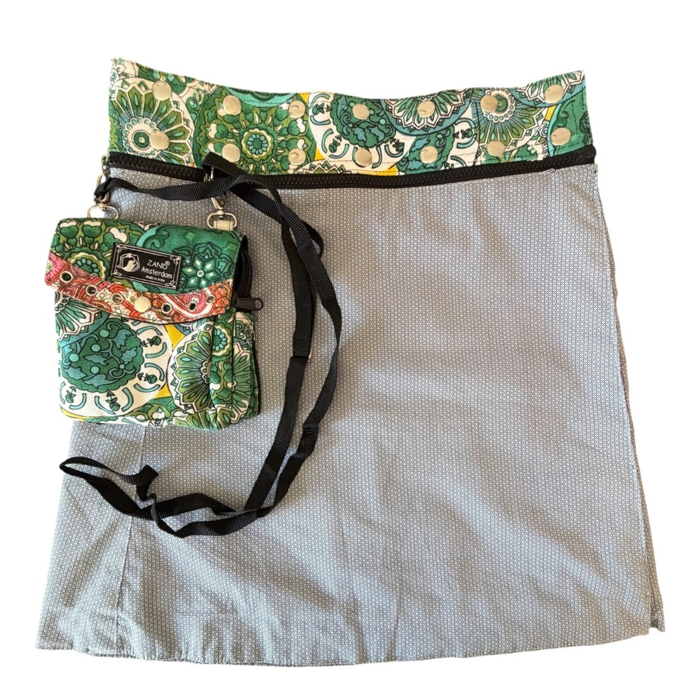 Zand Amsterdam Reversible sz L Wrap Skirt With Bag Green Burgundy Cotton Wool